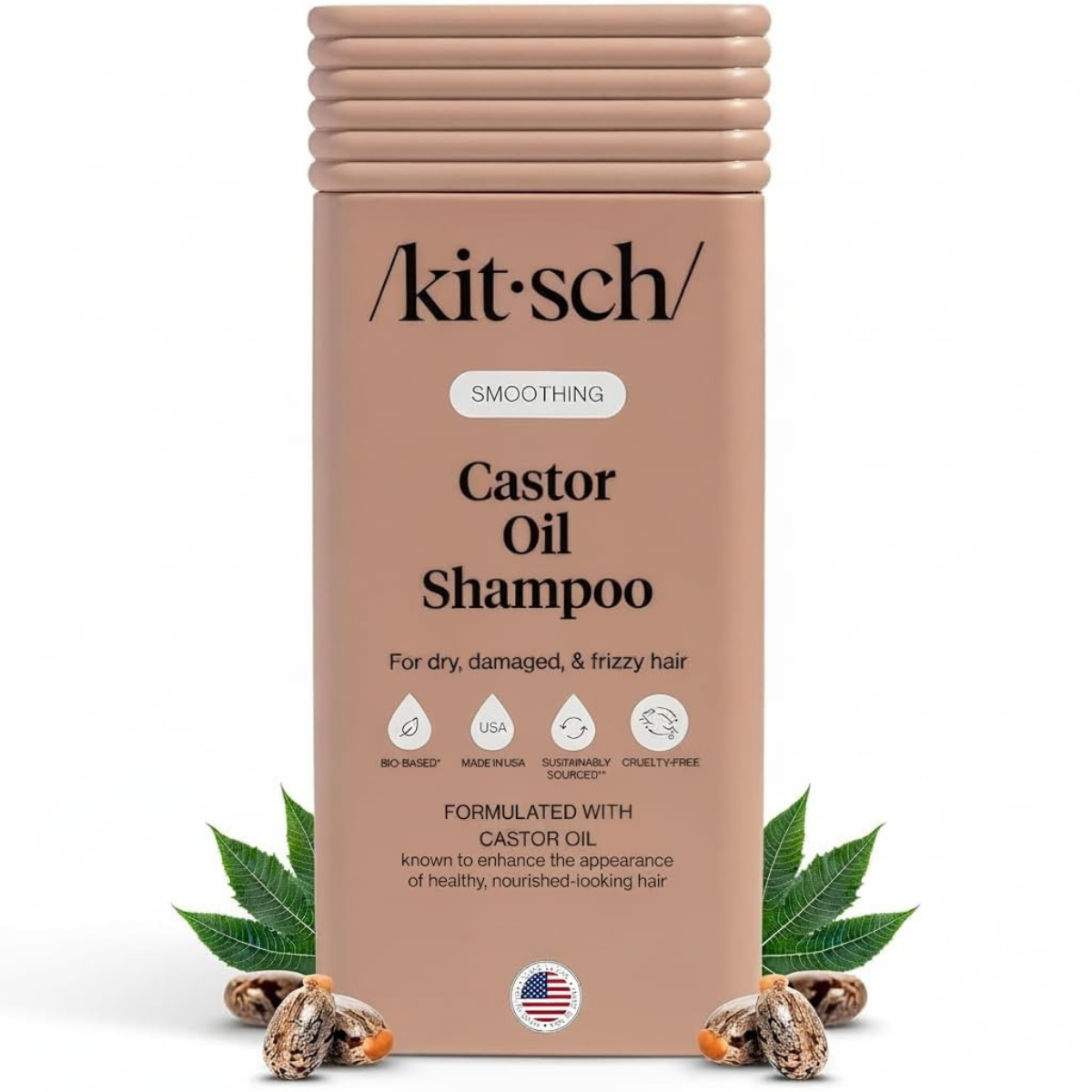 Kitsch Smoothing Castor Oil Liquid Shampoo – Nourishing Hair Shampoo for Men and Women – Smooths Dry, Damaged & Frizzy Hair – Clean, Bio-Based, Color-Safe Hair Care, Made in USA