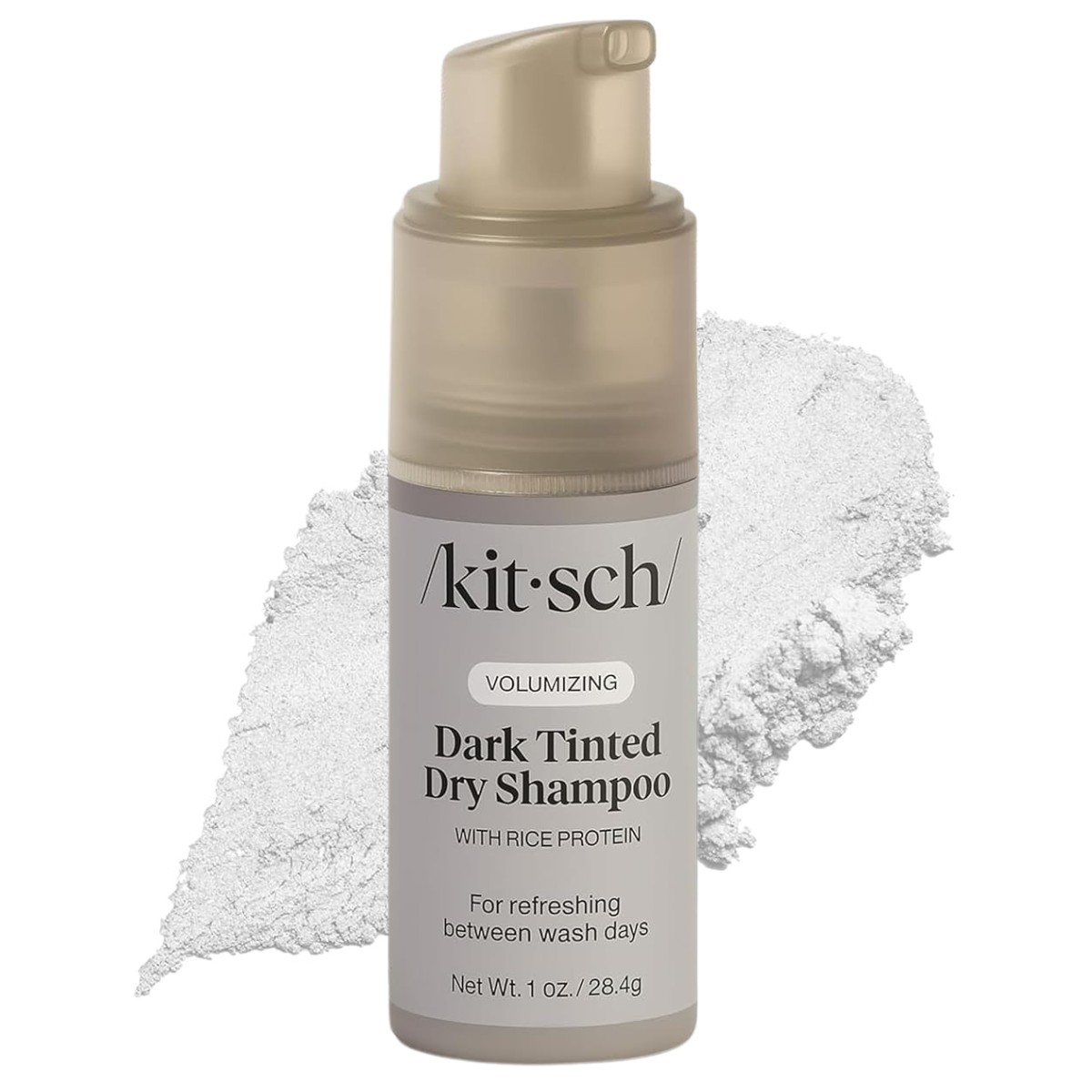 Kitsch Volumizing Rice Protein Dry Shampoo Powder - Dry Shampoo for Women & Men, Dark Hair, No White Cast, Absorbs Oil, Non-Greasy, Fragrance Free, Travel Size | Ideal Gifts for Women- Dark Tinted