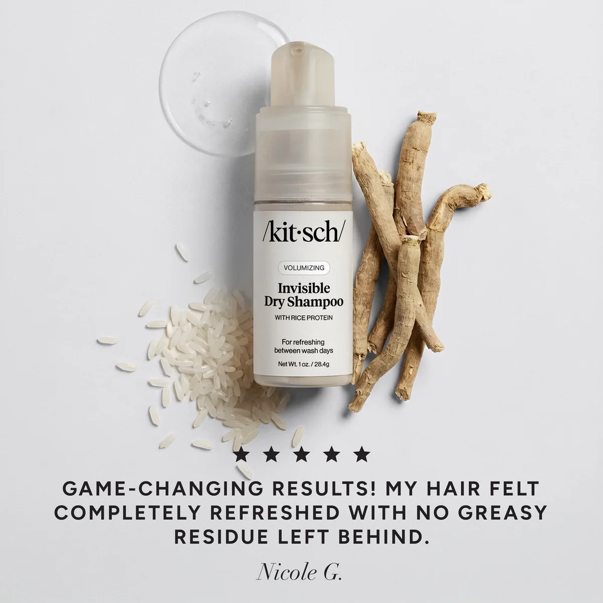 Kitsch Volumizing Rice Protein Dry Shampoo Powder - Dry Shampoo for Women & Men, No White Cast, Absorbs Oil, Non-Greasy, Light-to-medium Hair Colors, Travel Size | Ideal Gifts for Women- Invisible