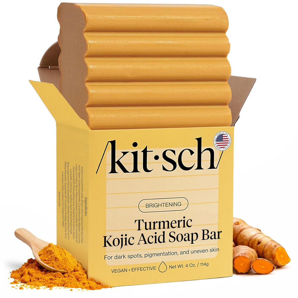 Kitsch Kojic Acid Soap – Turmeric Soap Bar with Hyaluronic Acid & Shea Butter – Brightening & Hydrating Body Wash & Face Wash for Dark Spots, Even Skin Tone & Natural Glow - Made in USA