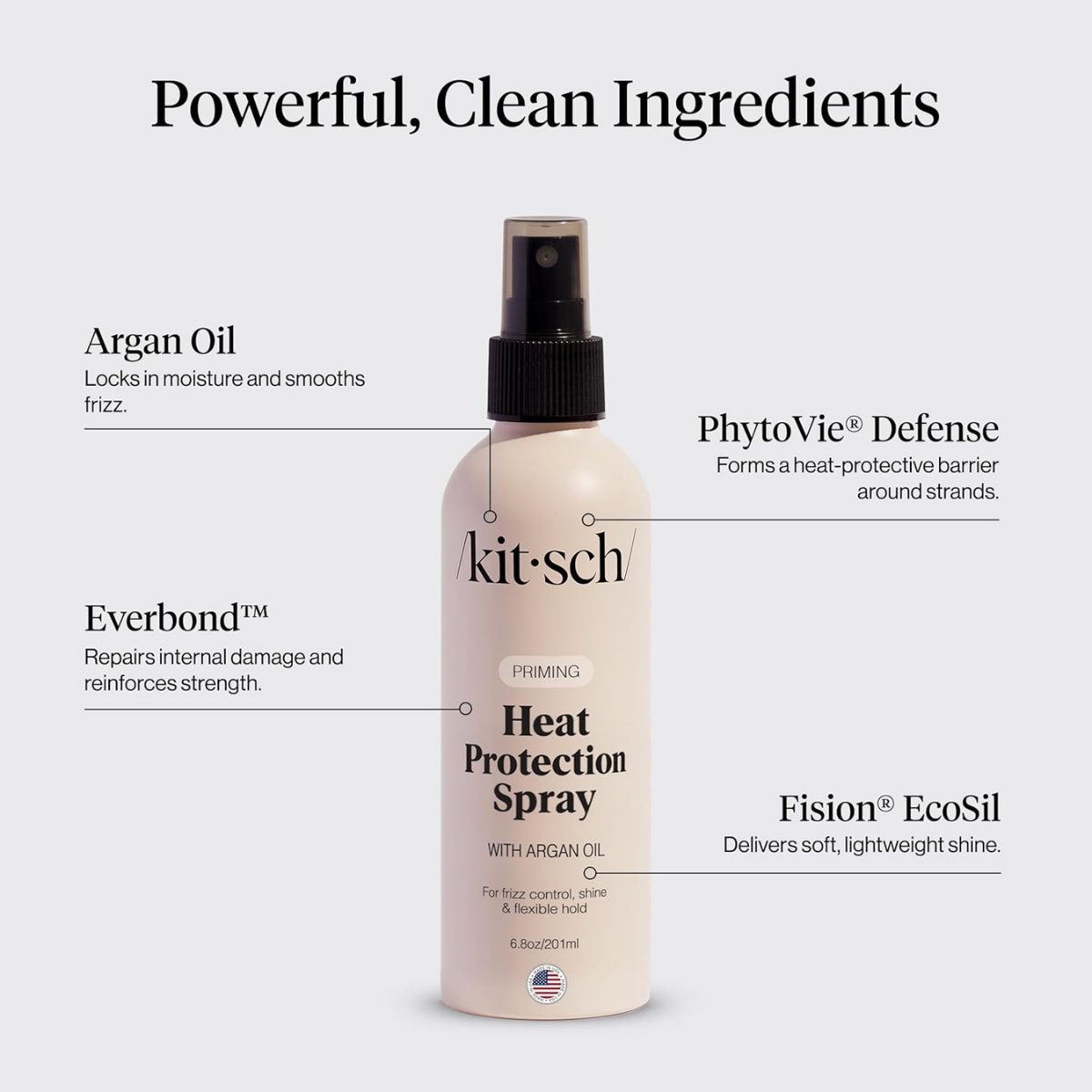 Kitsch Heat Protection Spray for Hair – Heat Protectant for Hair with Argan Oil – Styling Hair Spray for Frizz Control, Shine & Damage Protection – Protects Strands | Ideal Gifts for Women
