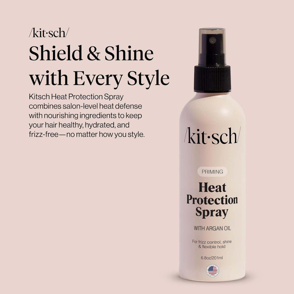 Kitsch Heat Protection Spray for Hair – Heat Protectant for Hair with Argan Oil – Styling Hair Spray for Frizz Control, Shine & Damage Protection – Protects Strands | Ideal Gifts for Women