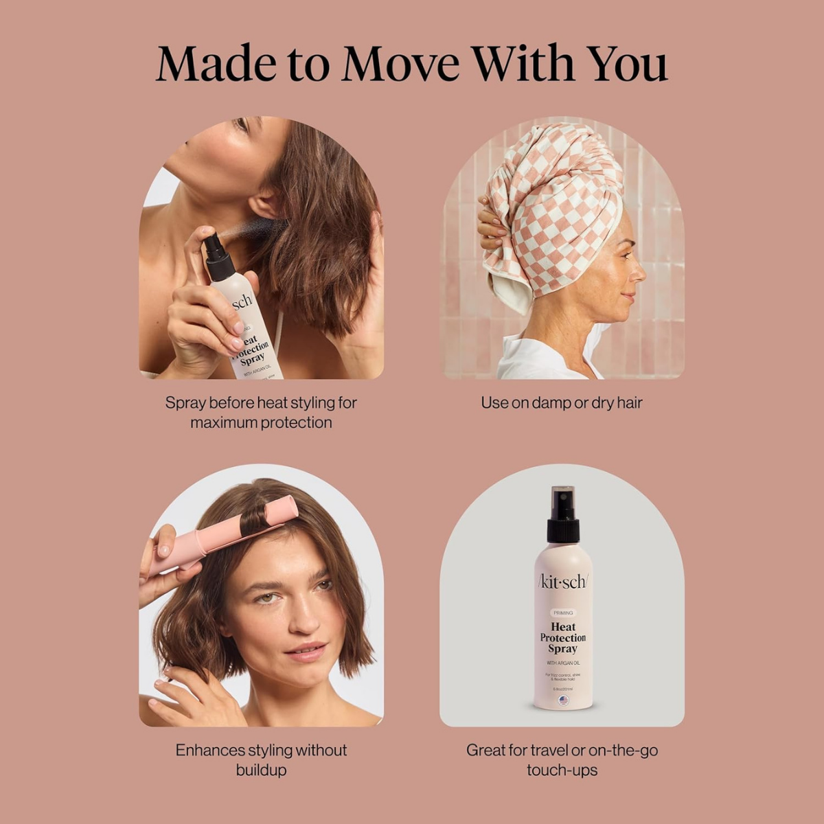 Kitsch Heat Protection Spray for Hair – Heat Protectant for Hair with Argan Oil – Styling Hair Spray for Frizz Control, Shine & Damage Protection – Protects Strands | Ideal Gifts for Women