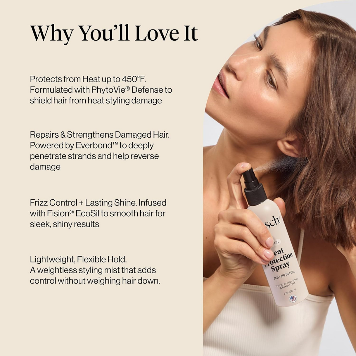 Kitsch Heat Protection Spray for Hair – Heat Protectant for Hair with Argan Oil – Styling Hair Spray for Frizz Control, Shine & Damage Protection – Protects Strands | Ideal Gifts for Women