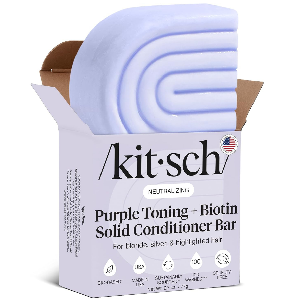 Kitsch Toning Purple Conditioner For Blondes & Color Treated Hair - Conditioner Bar For Women & Men - With Biotin for Strengthening & Neutralizing Brassy Tones - Vegan, Silicone & Sulfate Free