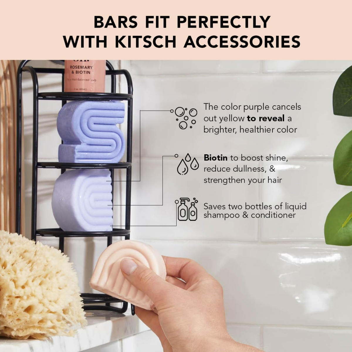 Kitsch Toning Purple Conditioner For Blondes & Color Treated Hair - Conditioner Bar For Women & Men - With Biotin for Strengthening & Neutralizing Brassy Tones - Vegan, Silicone & Sulfate Free