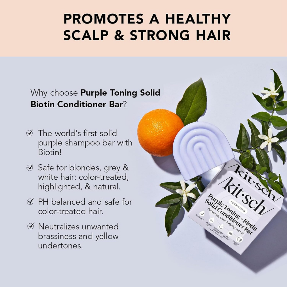 Kitsch Toning Purple Conditioner For Blondes & Color Treated Hair - Conditioner Bar For Women & Men - With Biotin for Strengthening & Neutralizing Brassy Tones - Vegan, Silicone & Sulfate Free