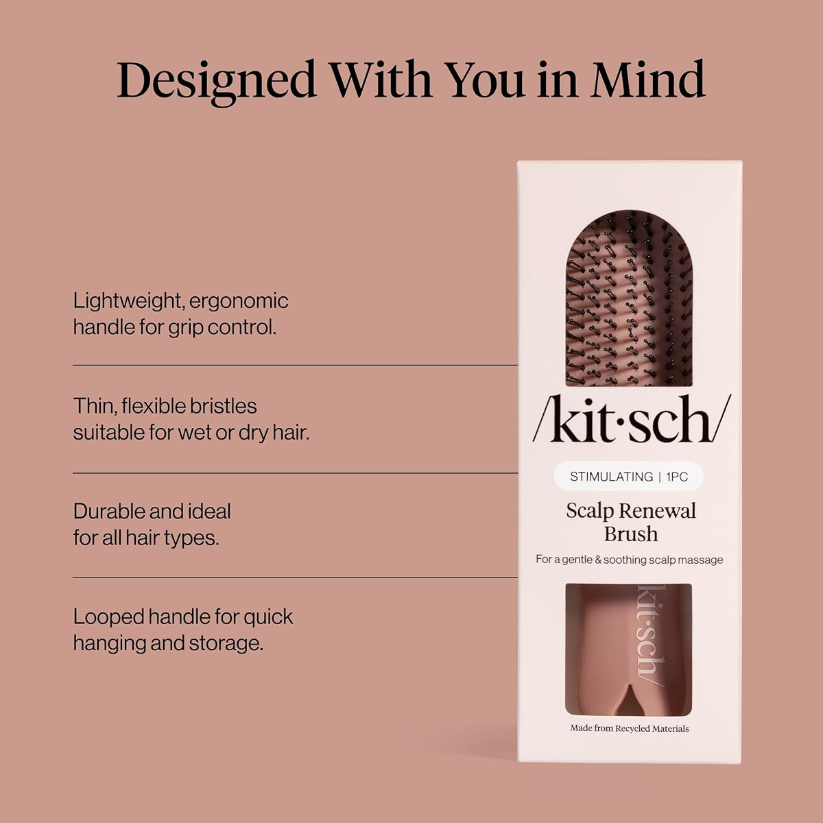 Kitsch Scalp Renewal Brush - Exfoliating & Scalp Massager for Hair Growth, Gentle Head Massage Brush to Remove Buildup, Boost Circulation & Relaxing Head Scrubber for Washing Hair - Terracotta