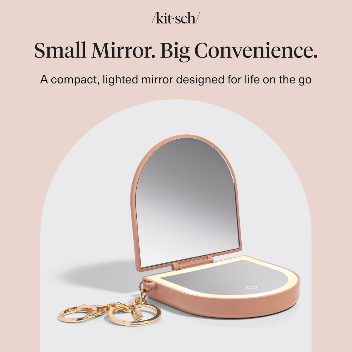 Kitsch Compact Mirror Keychain – Travel Makeup Mirror with Lights, Small Lighted Dual-Magnification Pocket Mirrors, USB-Rechargeable, Ideal for Your Touch-Ups While On Travel – Terracotta