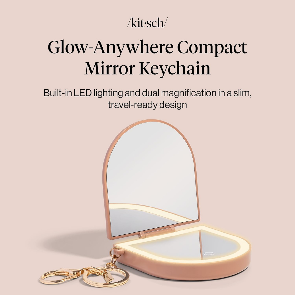 Kitsch Compact Mirror Keychain – Travel Makeup Mirror with Lights, Small Lighted Dual-Magnification Pocket Mirrors, USB-Rechargeable, Ideal for Your Touch-Ups While On Travel – Terracotta