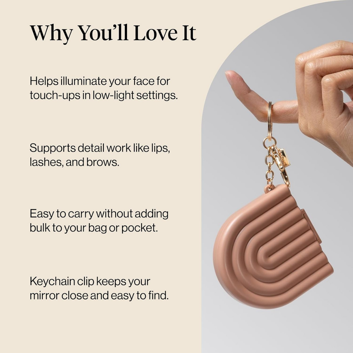 Kitsch Compact Mirror Keychain – Travel Makeup Mirror with Lights, Small Lighted Dual-Magnification Pocket Mirrors, USB-Rechargeable, Ideal for Your Touch-Ups While On Travel – Terracotta