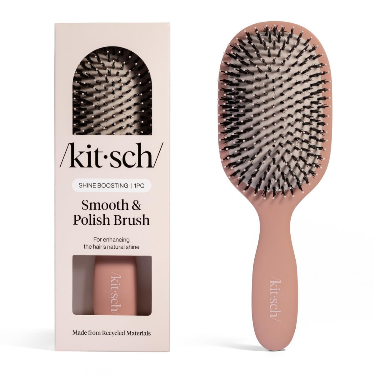 Kitsch Smooth & Polish Brush – Dual Bristle Detangler Brush, Shine & Frizz Control – Vegan Boar & Nylon Hair Brush with Cushioned Pad for Scalp Massage – Hair Care Tool for All Hair Types - Terracotta