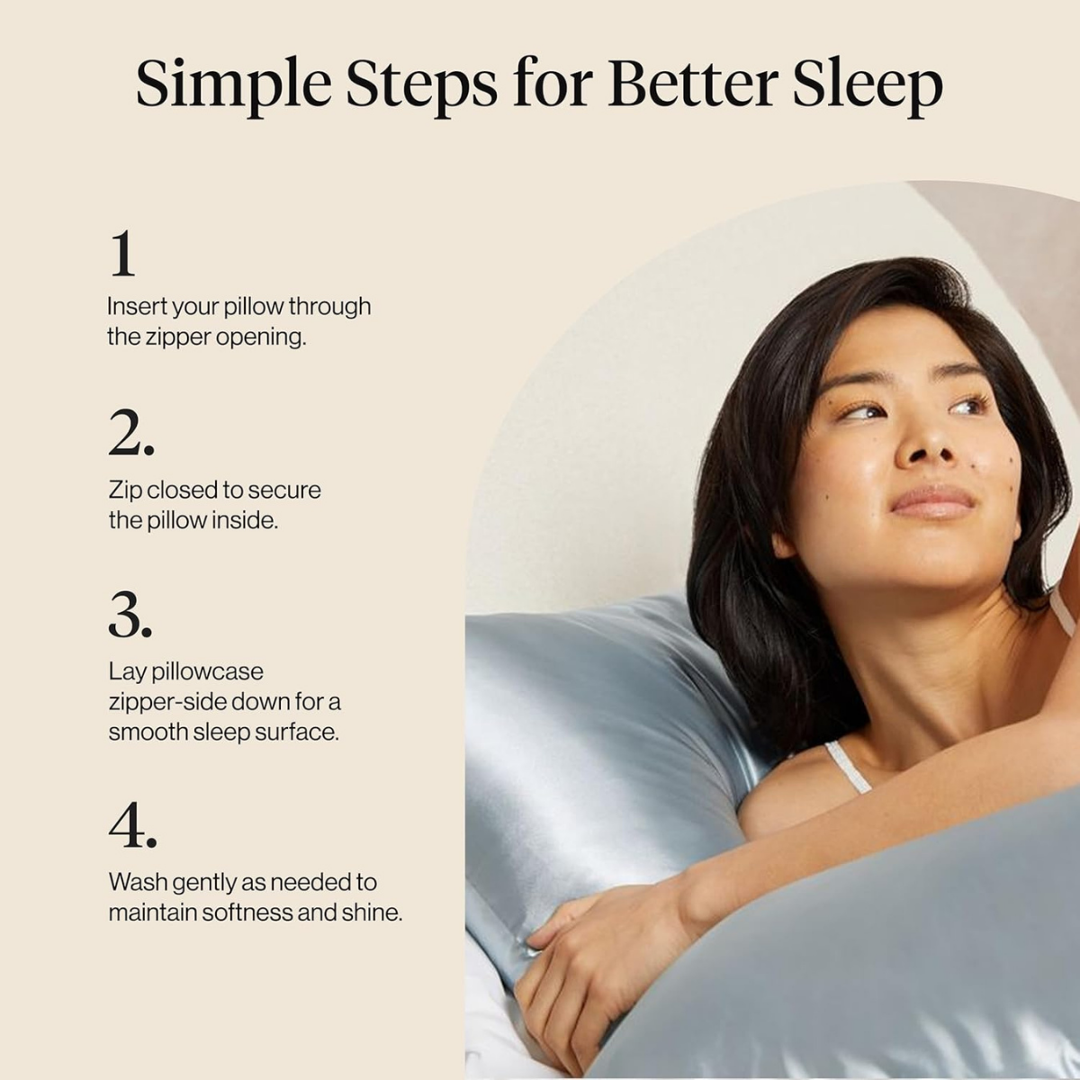 Kitsch Satin Pillowcase with Zipper for Hair & Skin - Softer Than Silk Pillow Cases, Smooth Cooling Satin Pillow Case, Wrinkle-Free, Machine Washable - Pillow Cases Standard Size (66x48 cm) - Haze Blue