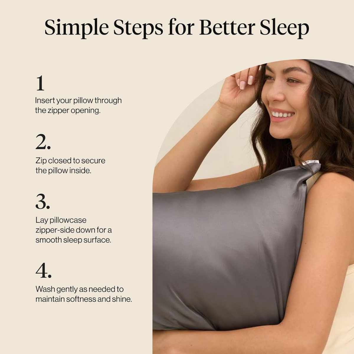 Kitsch Satin Pillowcase with Zipper for Hair & Skin - Softer Than Silk Pillow Cases, Smooth Cooling Satin Pillow Case, Wrinkle-Free, Machine Washable - Pillow Cases Standard Size (66x48 cm) - Charcoal