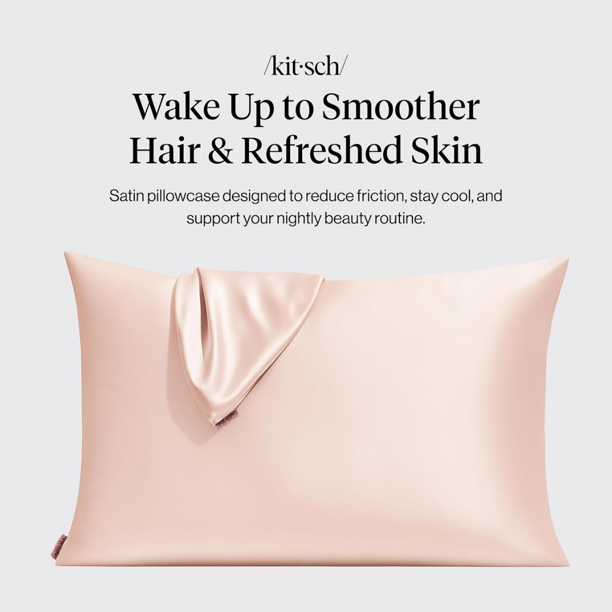 Kitsch Satin Pillowcase with Zipper for Hair & Skin - Softer Than Silk Pillow Cases, Smooth Cooling Satin Pillow Case, Wrinkle-Free, Machine Washable - Pillow Cases Standard Size (66x48 cm) - Blush