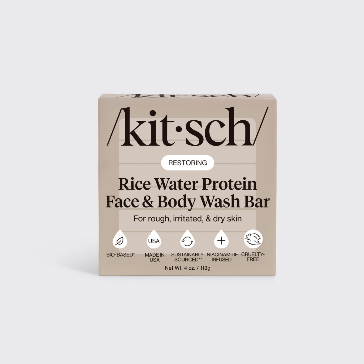 Kitsch Restoring Rice Water Protein Face & Body Wash Bar for Rough, Irritated & Dry Skin - 113g
