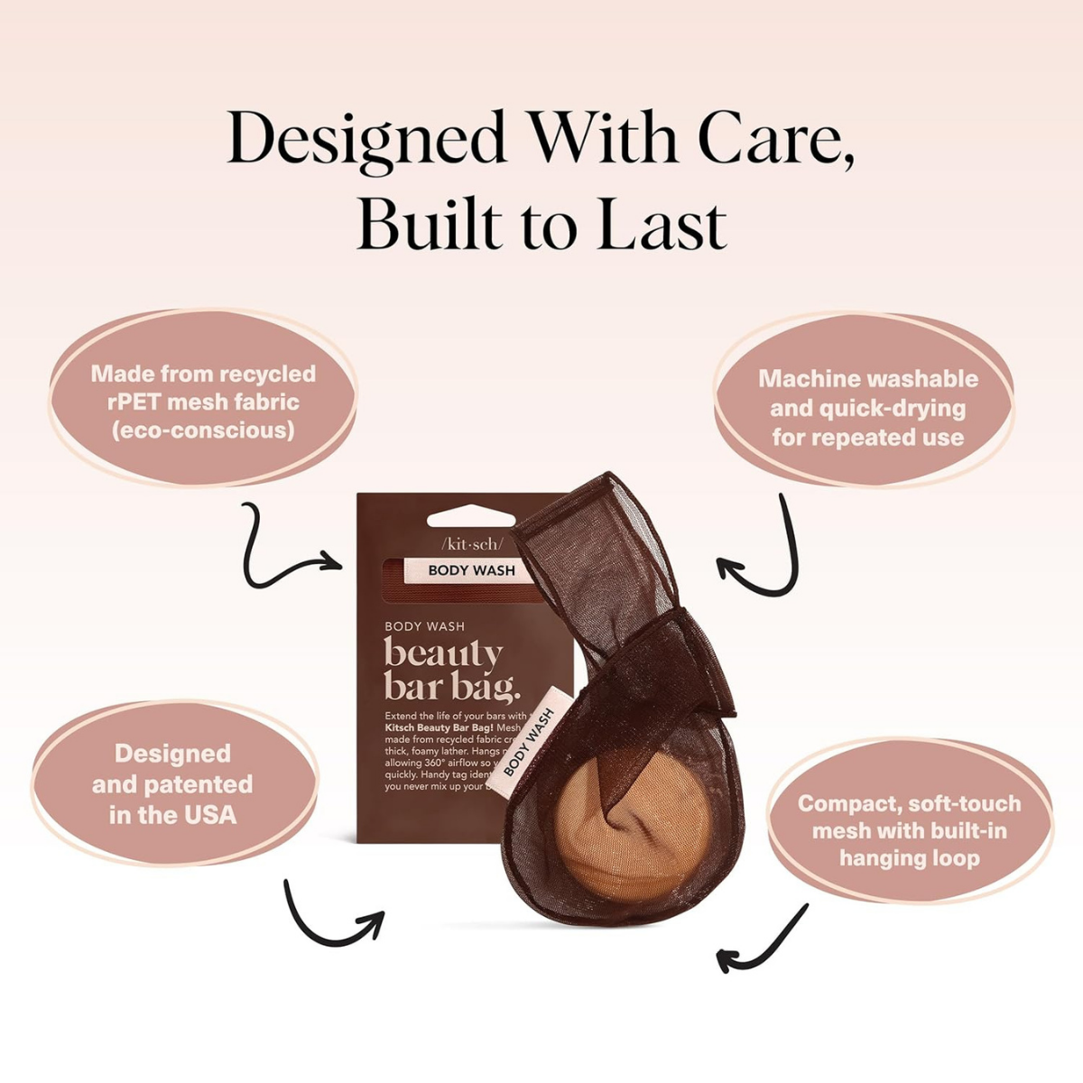 Kitsch Bar Soap Saver Pouch – Patented Mesh Soap Bag for Shampoo and Conditioner Bars - Extends Use & Prevents Soggy Mess - Recycled Beauty Bar Bag, Eco-Friendly - Chocolate