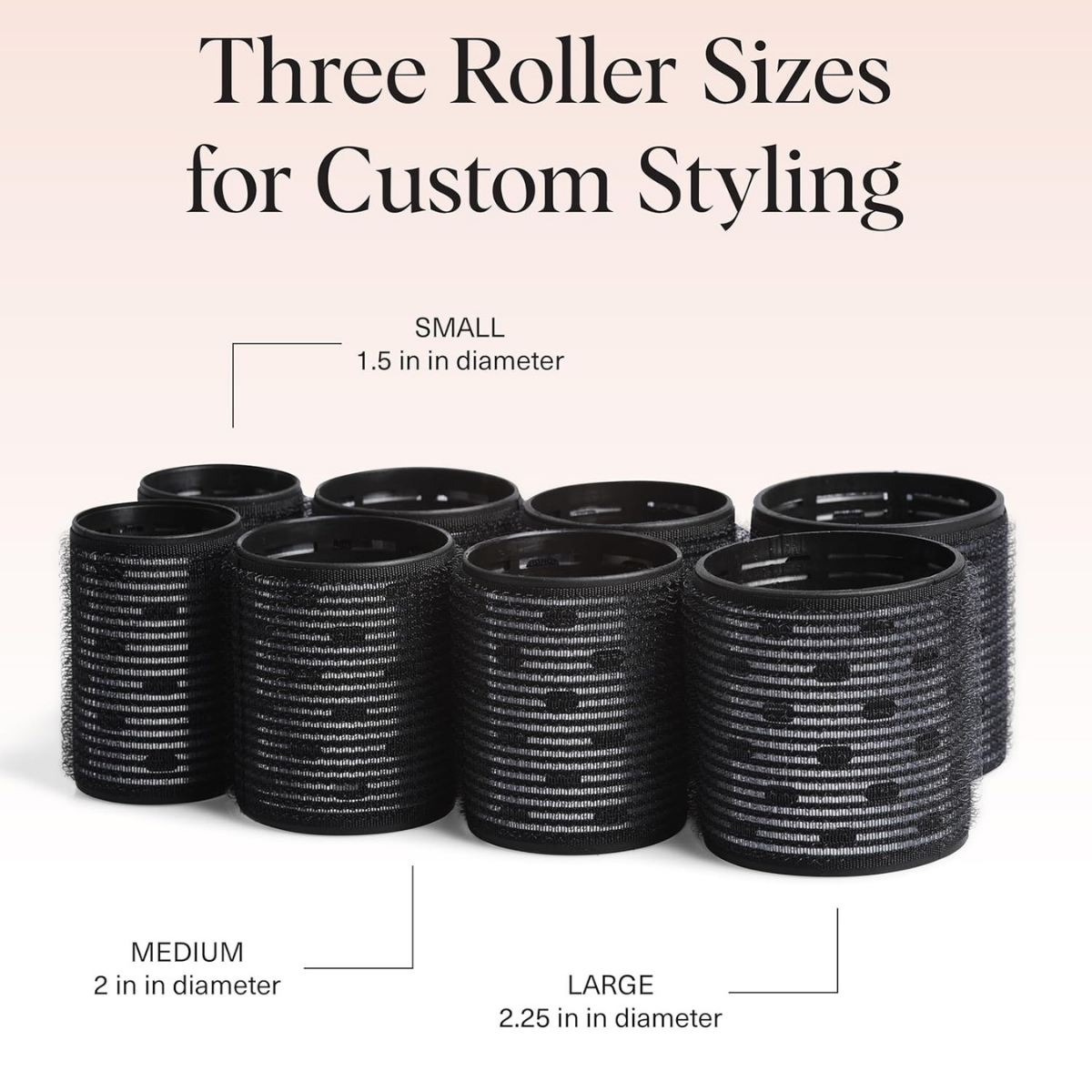 Kitsch Ceramic Hair Rollers for Women – Self Grip Hair Curlers for Heatless Curl Overnight, Long Lasting Frizz-Free Curls Volumizing Large Rollers for All Hair Types - Black, 8 count (Pack of 1)