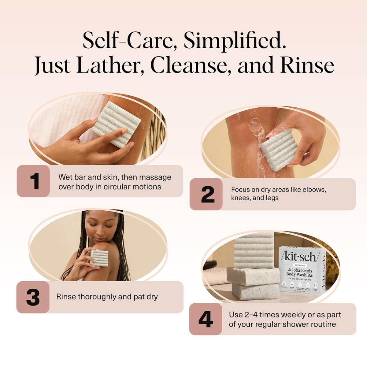 Kitsch Jojoba Beads Exfoliating Body Wash Bar – Nourishing Bar Soap with Shea Butter & Aloe for Dry, Flaky Skin – Soap bar & Body Scrub for Smooth, Refreshed Skin – Rosemary & Cedarwood Scent - 113g