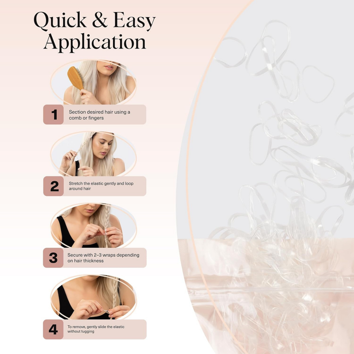 Kitsch No Snag Small Elastic Hair Ties - 1pack, 100pcs | Rubber Bands for Hair