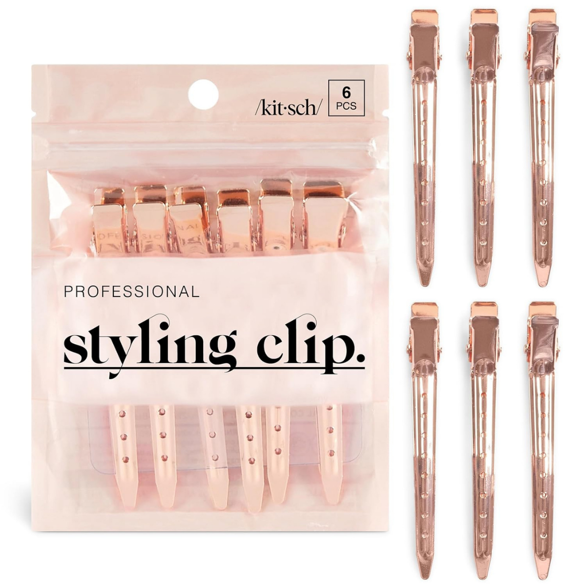 Kitsch Professional Alligator Clips for Hair Styling – 3.5" Aluminum Hair Sectioning Clips for Salon & Makeup Application | Ideal Gifts for Women – Rose Gold, 6 Pcs