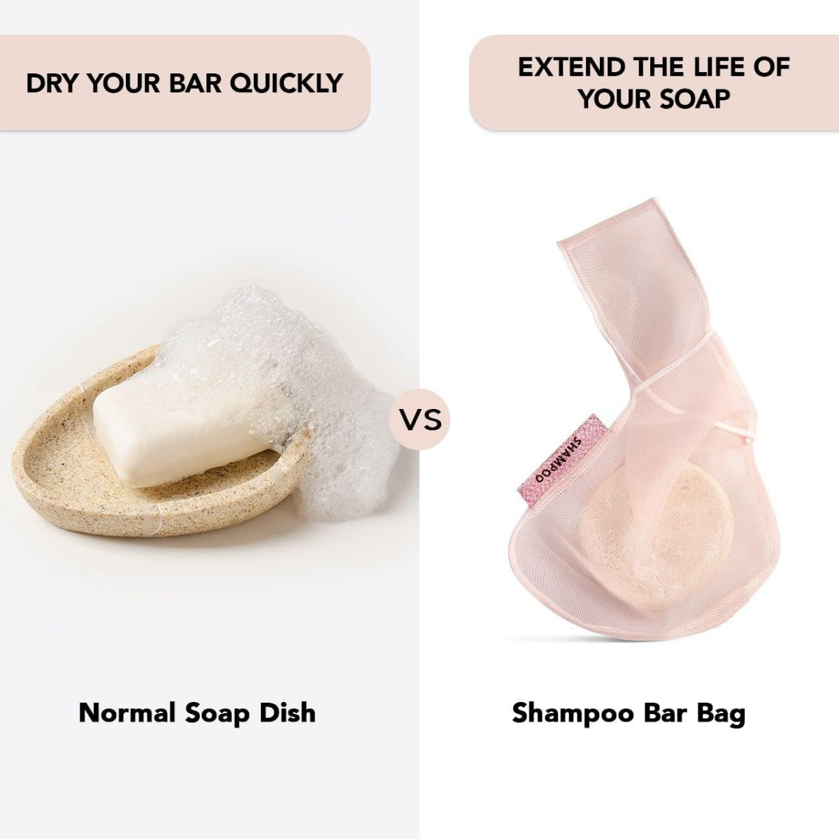 Kitsch Bar Soap Saver Pouch – Patented Mesh Soap Bag for Shampoo and Conditioner Bars - Extends Use & Prevents Soggy Mess - Recycled Beauty Bar Bag, Eco-Friendly - Blush