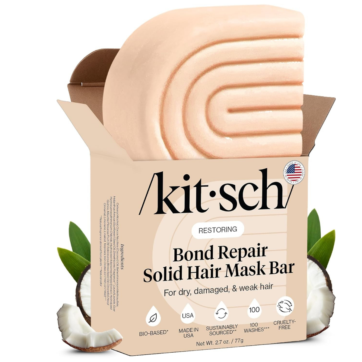 Kitsch Bond Repair Hair Mask – Strengthening Bond Repair Hair Treatment to Restore and Replenish - Hair Mask for Damaged Hair & Dry - Solid Hair Care for All Hair Types
