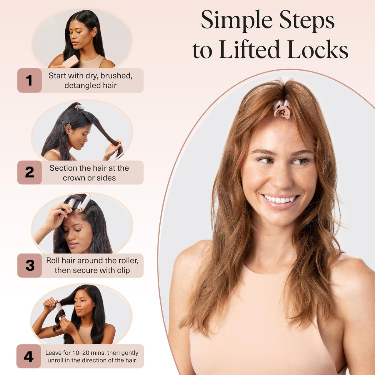 Kitsch Volumizing Hair Clips for Women - Hair Rollers for Volume & Curls - Volumizing Hair Products, Hair Roller Clips for Effortless Curls That Last - 2pc, Terracotta