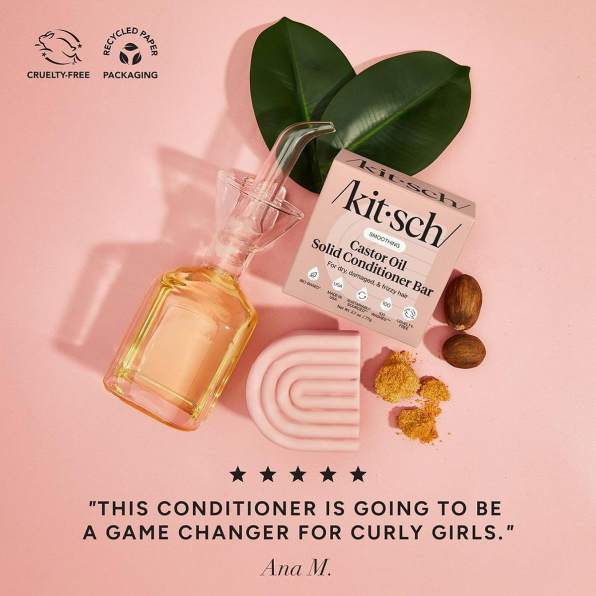 Kitsch Castor Oil Conditioner Bar Soap - Hydrating & Moisturizing Hair Care - Organic Castor Oil Conditioner for Hair Growth & Scalp Nourishment - Silicone & Paraben-Free, Vegan, Made in USA