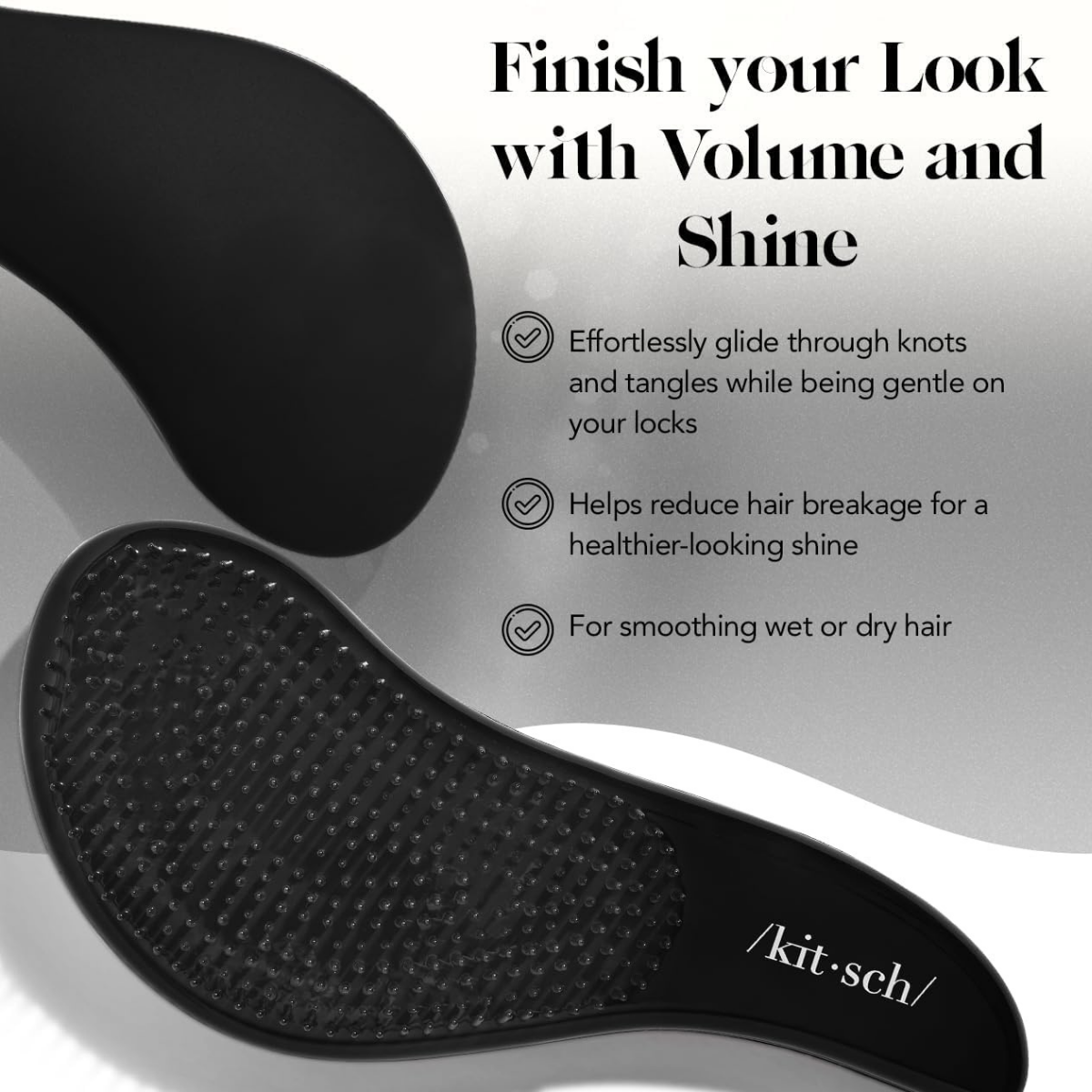 Kitsch Detangler Brush – Gentle Curly Hair Brush with Flexible Bristles for All Hair Types - Wet or Dry | Detangling Hair Brushes for Women & Men, Hairbrush for Adults & Kids - Black