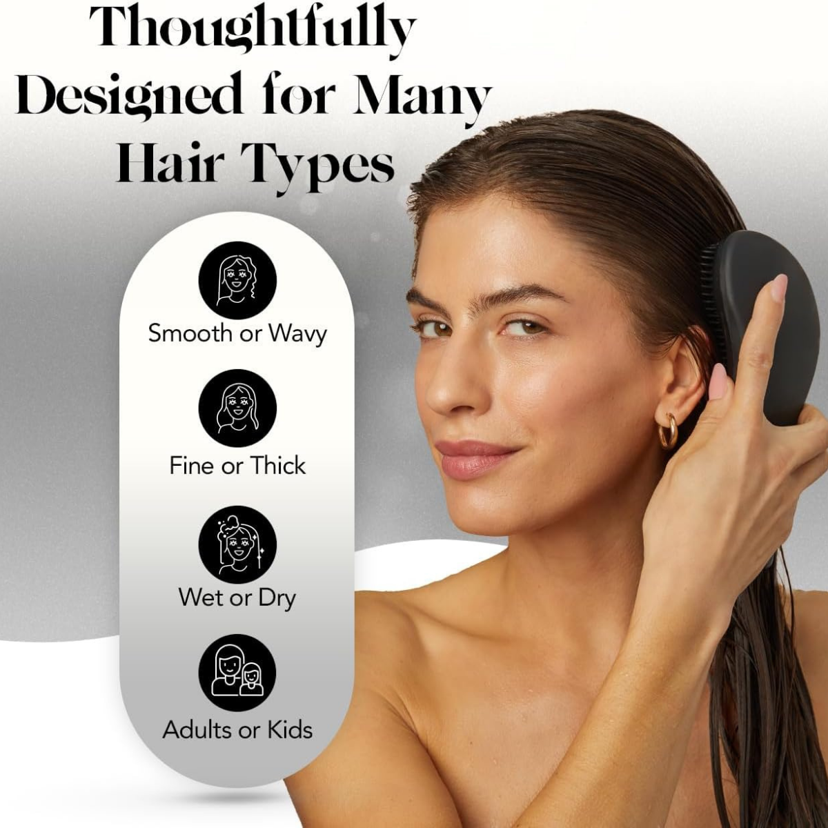 Kitsch Detangler Brush – Gentle Curly Hair Brush with Flexible Bristles for All Hair Types - Wet or Dry | Detangling Hair Brushes for Women & Men, Hairbrush for Adults & Kids - Black