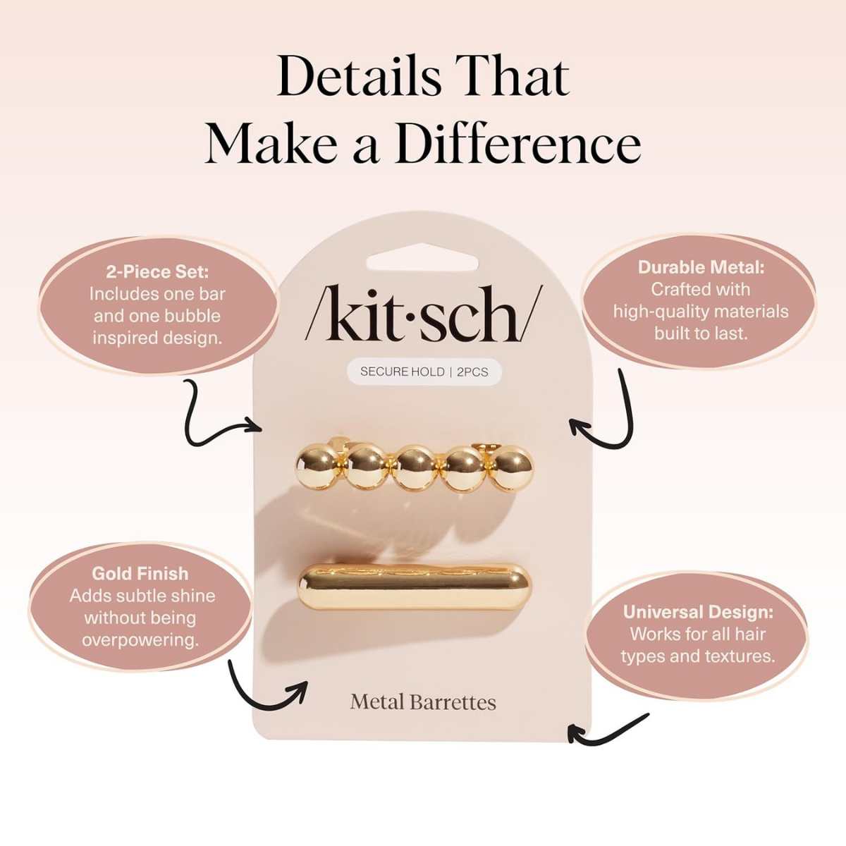 Kitsch Gold Hair Barrettes For Women - Stylish, Durable & Elegant Metal Hair Clips for Everyday or Special Occasions - Cloud & Bubble Design | Ideal Gifts for Women 2pc Set