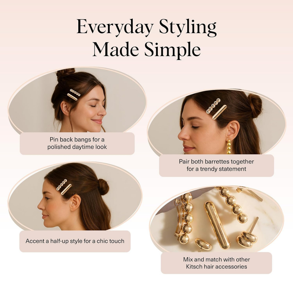 Kitsch Gold Hair Barrettes For Women - Stylish, Durable & Elegant Metal Hair Clips for Everyday or Special Occasions - Cloud & Bubble Design | Ideal Gifts for Women 2pc Set