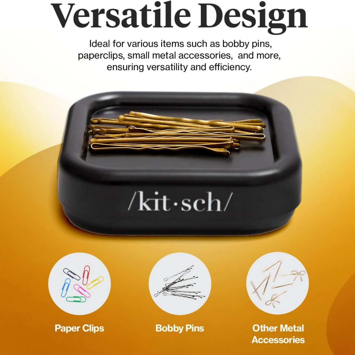 Kitsch Magnetic Bobby Pin Holder - Cute Stuff, Strong Magnetic Pin Holder for Desk & Vanity, Securely Holds Metal Hair Clips, Bobby Pins & Paper Clip | Ideal Gifts for Women - Black, 1 pc