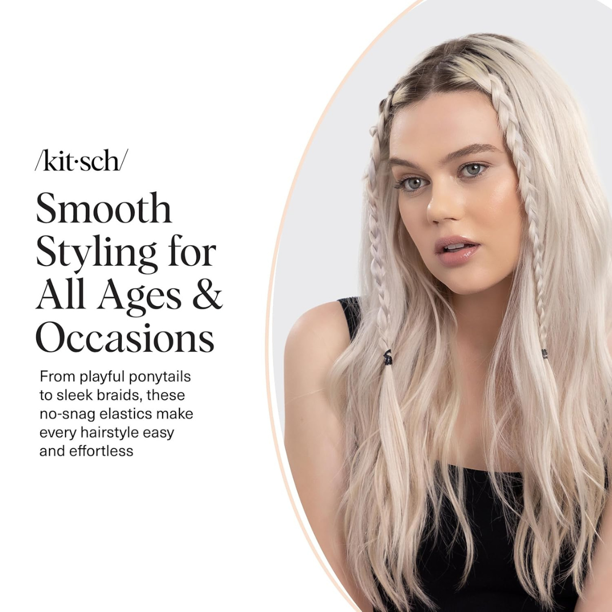 Kitsch Hair Ties No Damage for Kids, Teens and Women - Rubber Bands for Hair Styling | No Snag Hair Elastics | Daily Hair Accessories | Ideal Gifts for Women - 100pcs (Black)