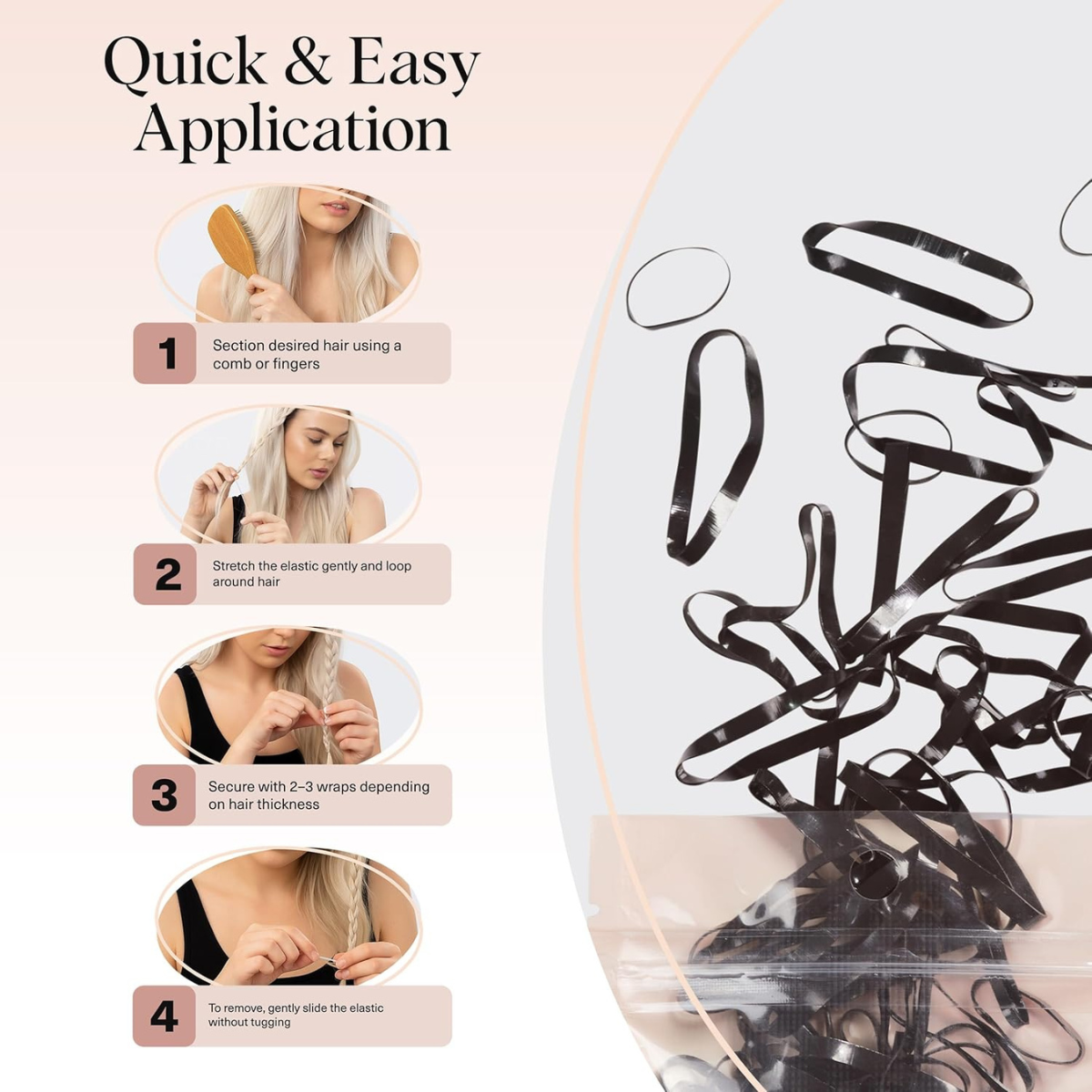 Kitsch Hair Ties No Damage for Kids, Teens and Women - Rubber Bands for Hair Styling | No Snag Hair Elastics | Daily Hair Accessories | Ideal Gifts for Women - 100pcs (Black)