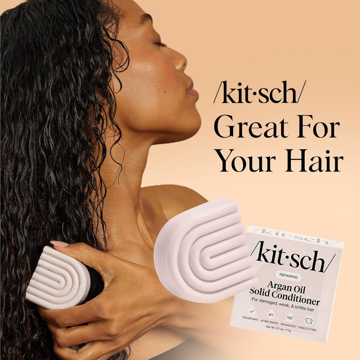 Kitsch Argan Oil Conditioner Bar – Repairing Hair Conditioner for Damaged Hair, Anti-Frizz – Strengthening, Moisturizing Hair Care – Paraben, Silicone & Sulfate-Free – Made in USA