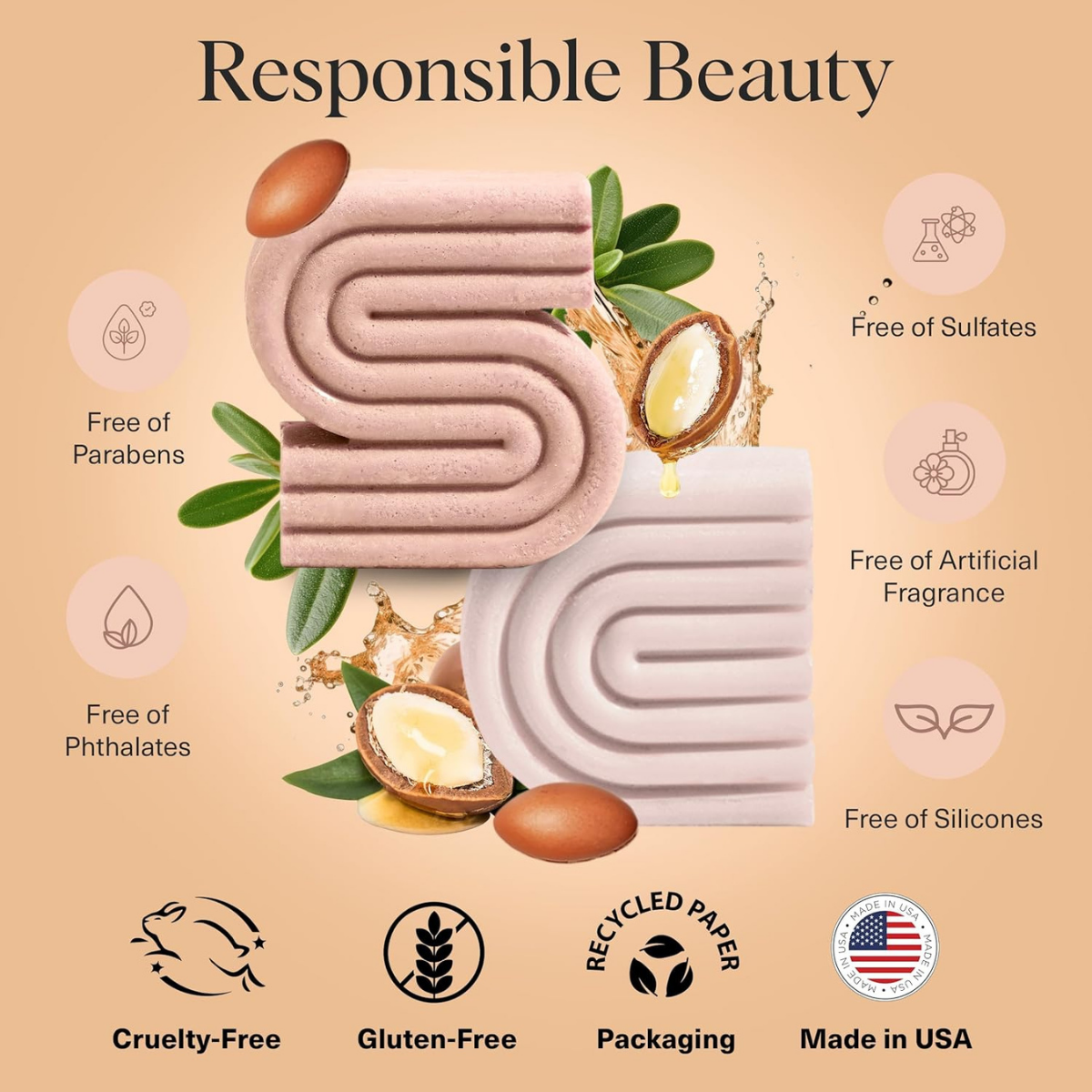 Kitsch Argan Oil Shampoo Bar for Hair Growth – Repairing Hair Shampoo for Women & Men – Strengthening & Moisturizing Hair Care – Paraben, Phthalates, Silicone & Sulfate Free - Made in USA