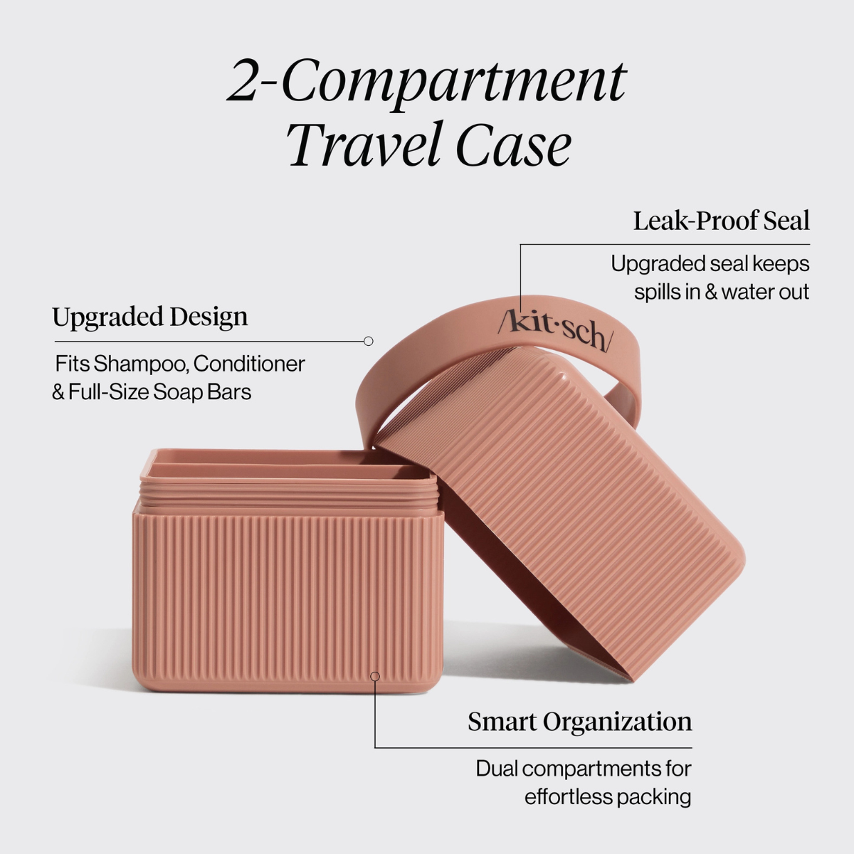Kitsch 2-Compartment Travel Soap Case – Bar Soap Holder & Organizer, Travel Case for Bars – TSA-Approved – Lightweight, Durable, Leak-Proof, Made from Recycled Plastic - Terracotta