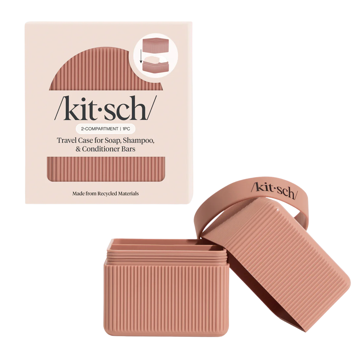 Kitsch 2-Compartment Travel Soap Case – Bar Soap Holder & Organizer, Travel Case for Bars – TSA-Approved – Lightweight, Durable, Leak-Proof, Made from Recycled Plastic - Terracotta
