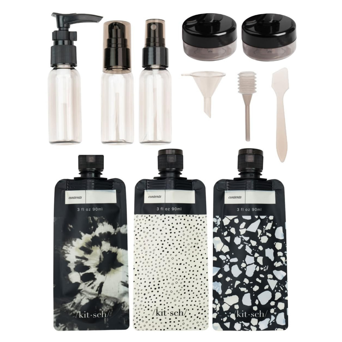 Kitsch 11 PCS Travel Containers for Toiletries – Travel Essentials Kit for Shampoo, & More - TSA Approved Bottles for Travel Size Toiletries, Leak-Proof Refillable Travel Containers - Black & Ivory