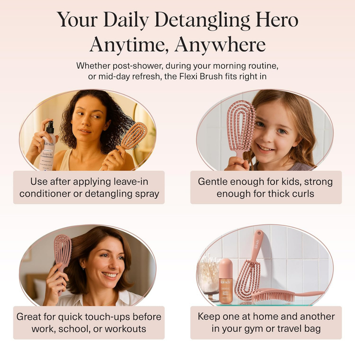Kitsch Hair Brush Detangler – Flexi Flow Hair Brush for Women, Men & Kids | Detangling Brushes for Curly Hair with Bendable Frame, Bounce Curl Defining Brush for Wet or Dry Strands - Terracotta