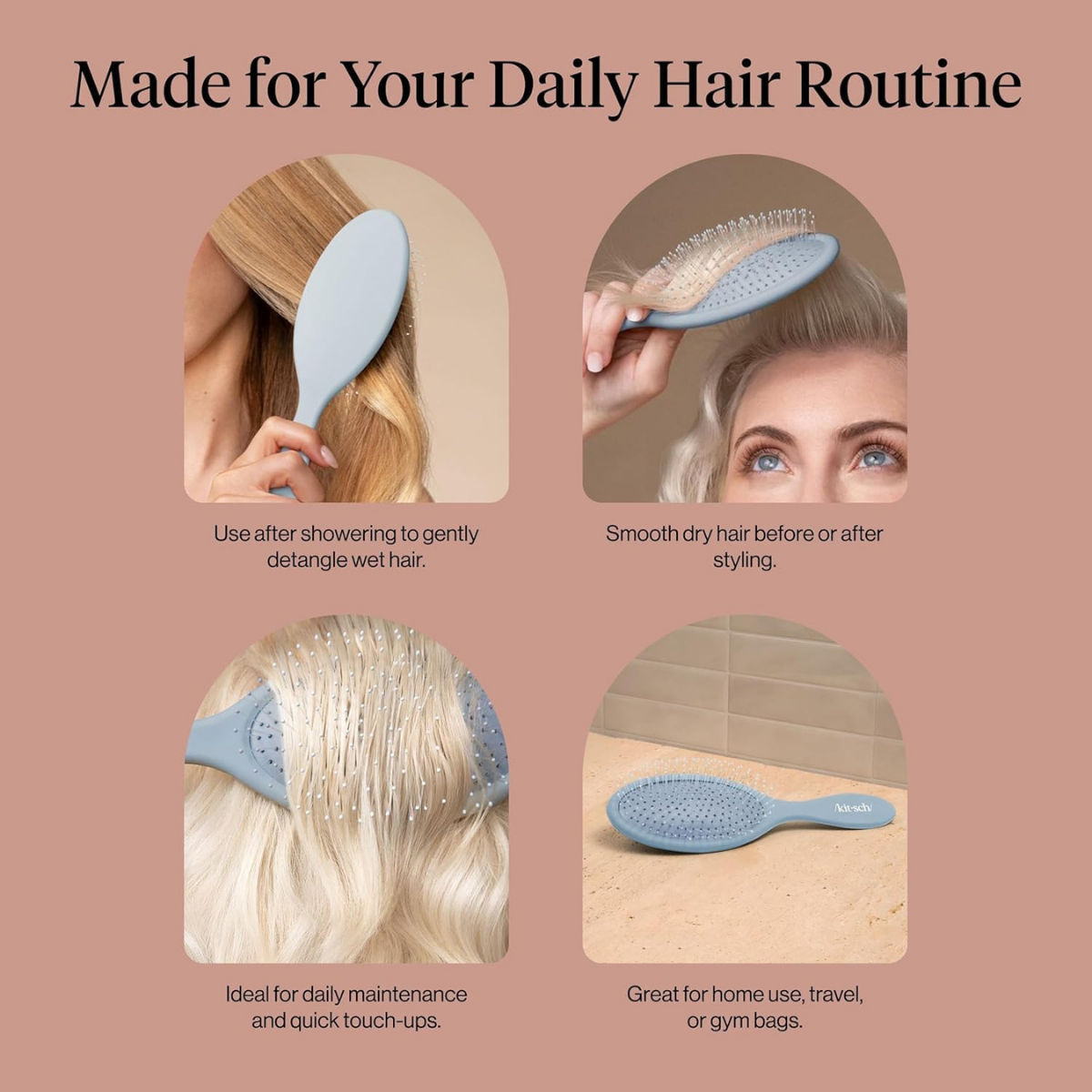 Kitsch Recycled Plastic Wet/Dry Hair Brush, Detangling Tool for Curly or Straight Styles, Brush for Tangled Strands, Flexible Hairbrush Bristles, Brushes for Women & Men, Adults & Kids - Haze Blue