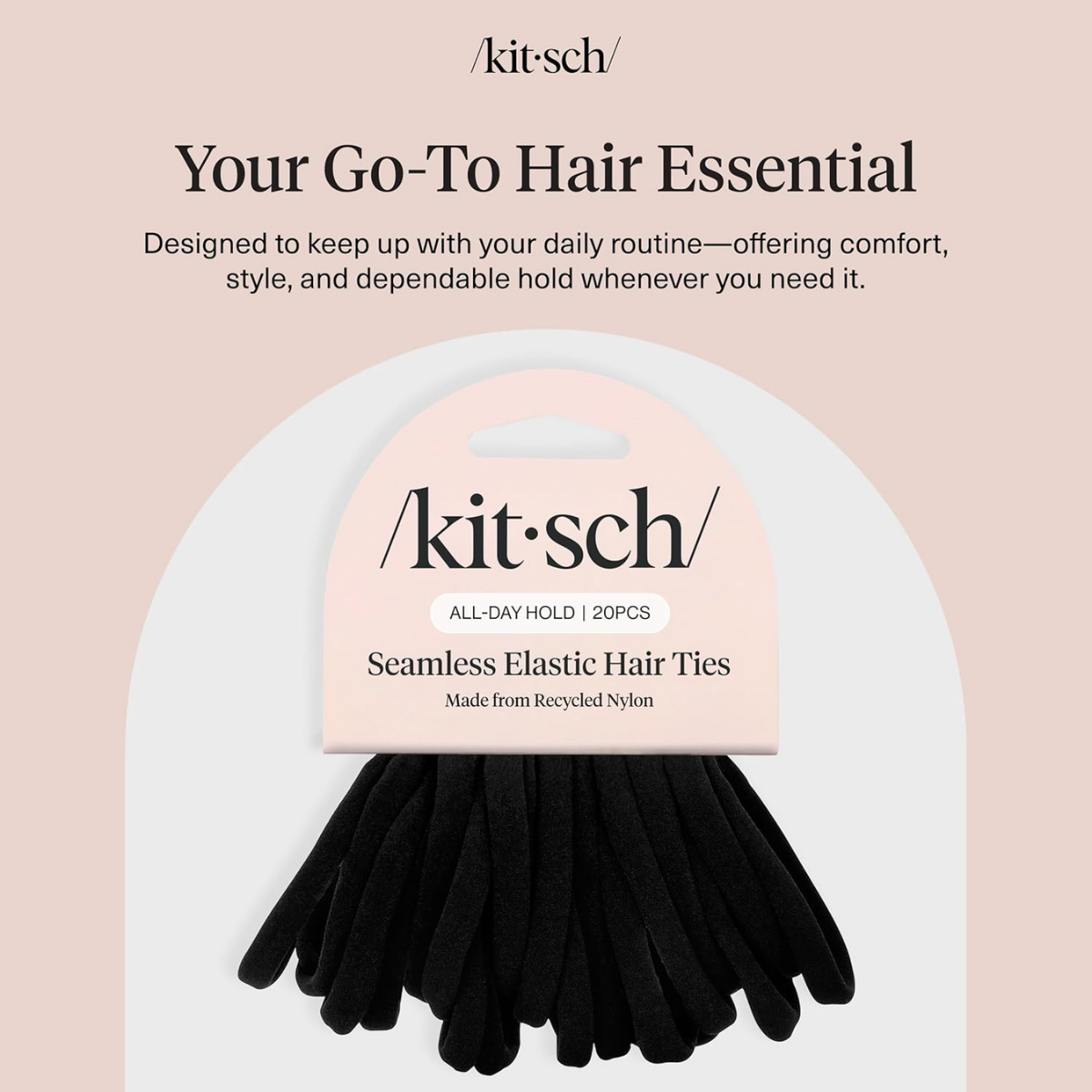 Kitsch Nylon Hair Ties No Damage - Stretchable Hair Bands for Strong All-Day Hold, Ponytail Holders | Hair Accessories for Girls | Ideal Gifts for Women - Black, 20 Pcs