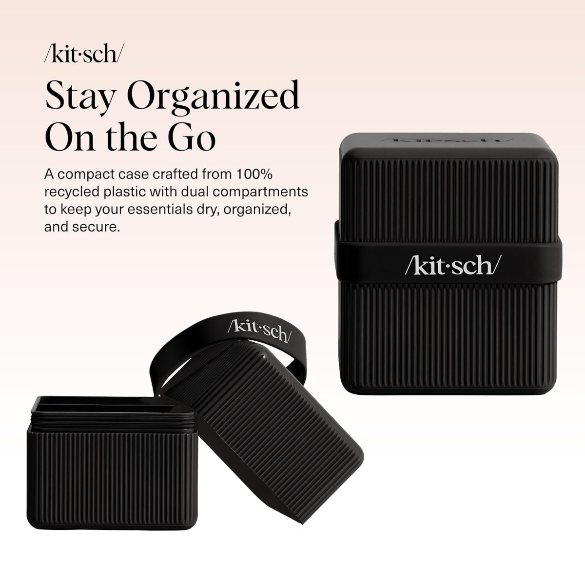 Kitsch 2-Compartment Travel Soap Case – Bar Soap Holder & Organizer, Travel Case for Bars – TSA-Approved – Lightweight, Durable, Leak-Proof, Made from Recycled Plastic – Black