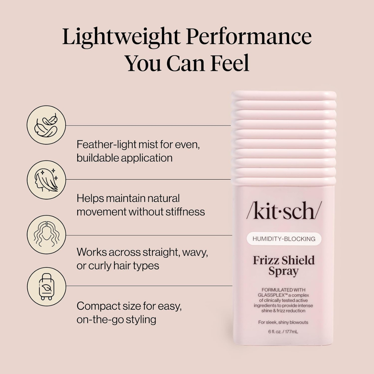 Kitsch Frizz Shield Hair Spray - Frizz Control Hairspray for Smooth, Glass-Like Finish | Lightweight Heat Protectant Hair Care with Argan Oil, No Heavy Residue | Anti Humidity Spray for Hair