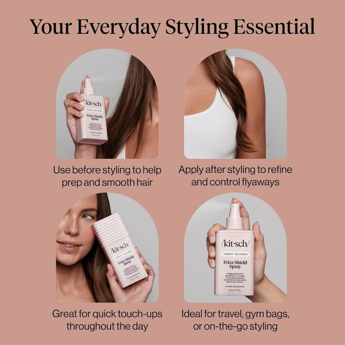 Kitsch Frizz Shield Hair Spray - Frizz Control Hairspray for Smooth, Glass-Like Finish | Lightweight Heat Protectant Hair Care with Argan Oil, No Heavy Residue | Anti Humidity Spray for Hair