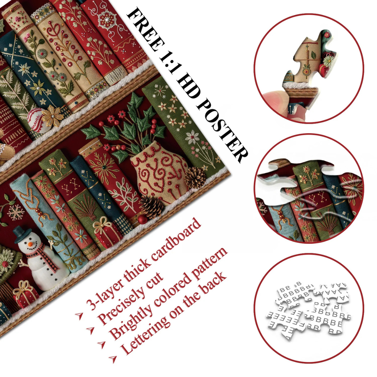 Cozy Christmas Bookshelf Jigsaw Puzzle 1000 Pieces