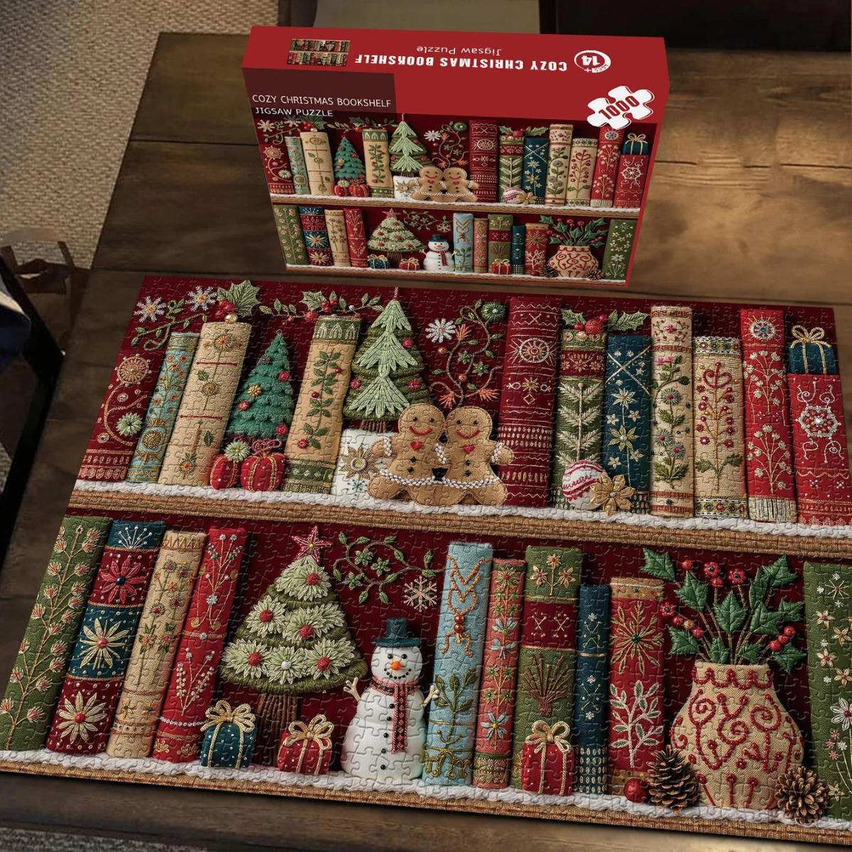 Cozy Christmas Bookshelf Jigsaw Puzzle 1000 Pieces