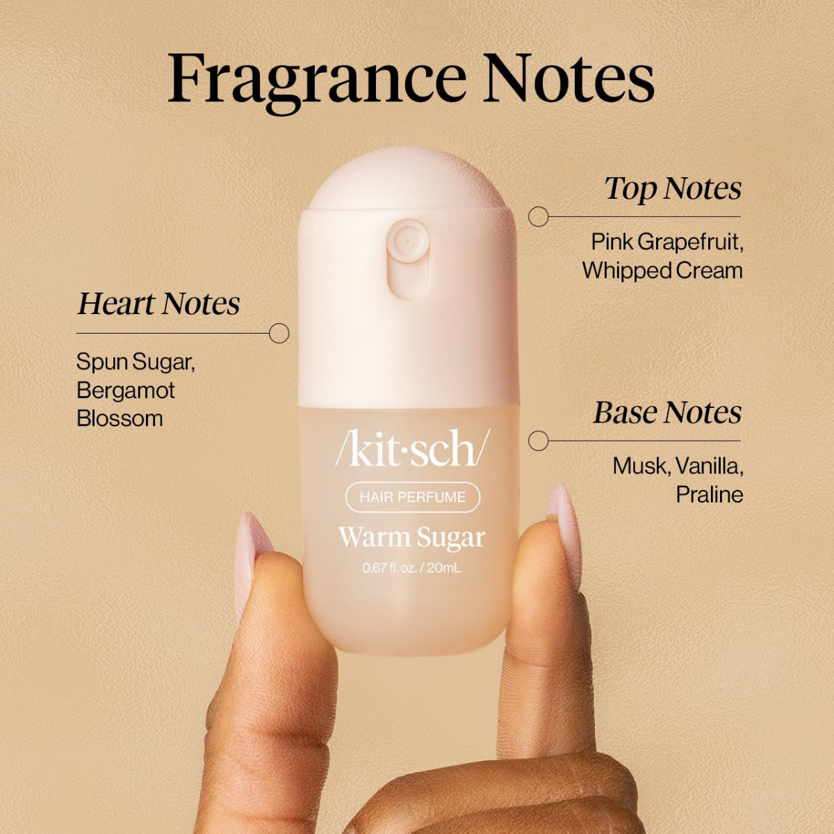 Kitsch Hair Perfume for Women - Warm Sugar | Clean, Deodorizing & Patented Odor-Eliminating Technology Hair Spray & Body Mist - Freshen Hair, Body & Pillows - Pink Grapefruit & Vanilla Scent - 20mL